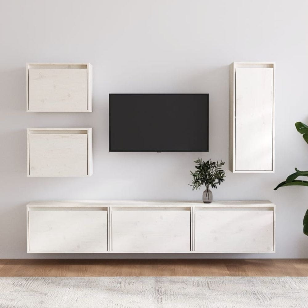 Vidaxl TV skrinky, 6 ks, biele, masívne borovicové drevo